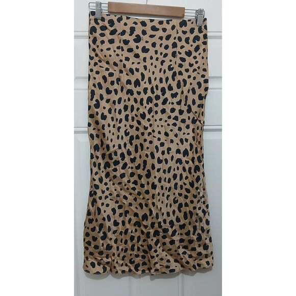Realisation par womens medium silk skirt leopard tan black midi elastic waist - Picture 5 of 8